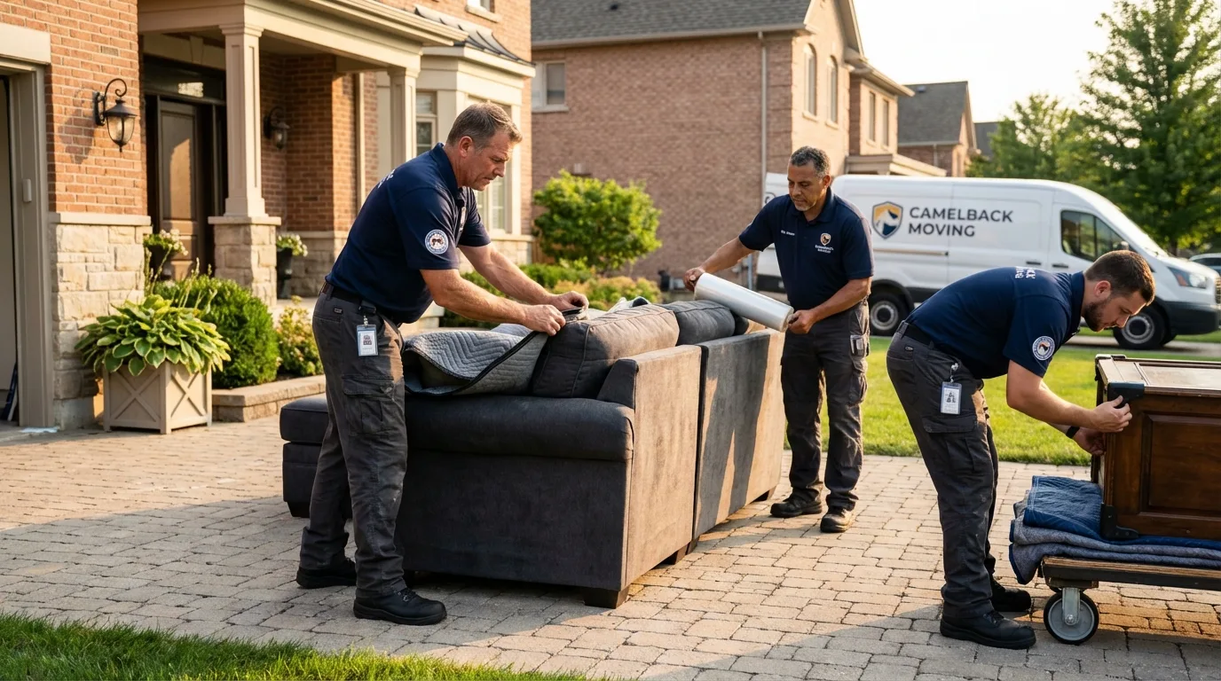 Large estate moving crew wrapping furniture in Stowell, TX