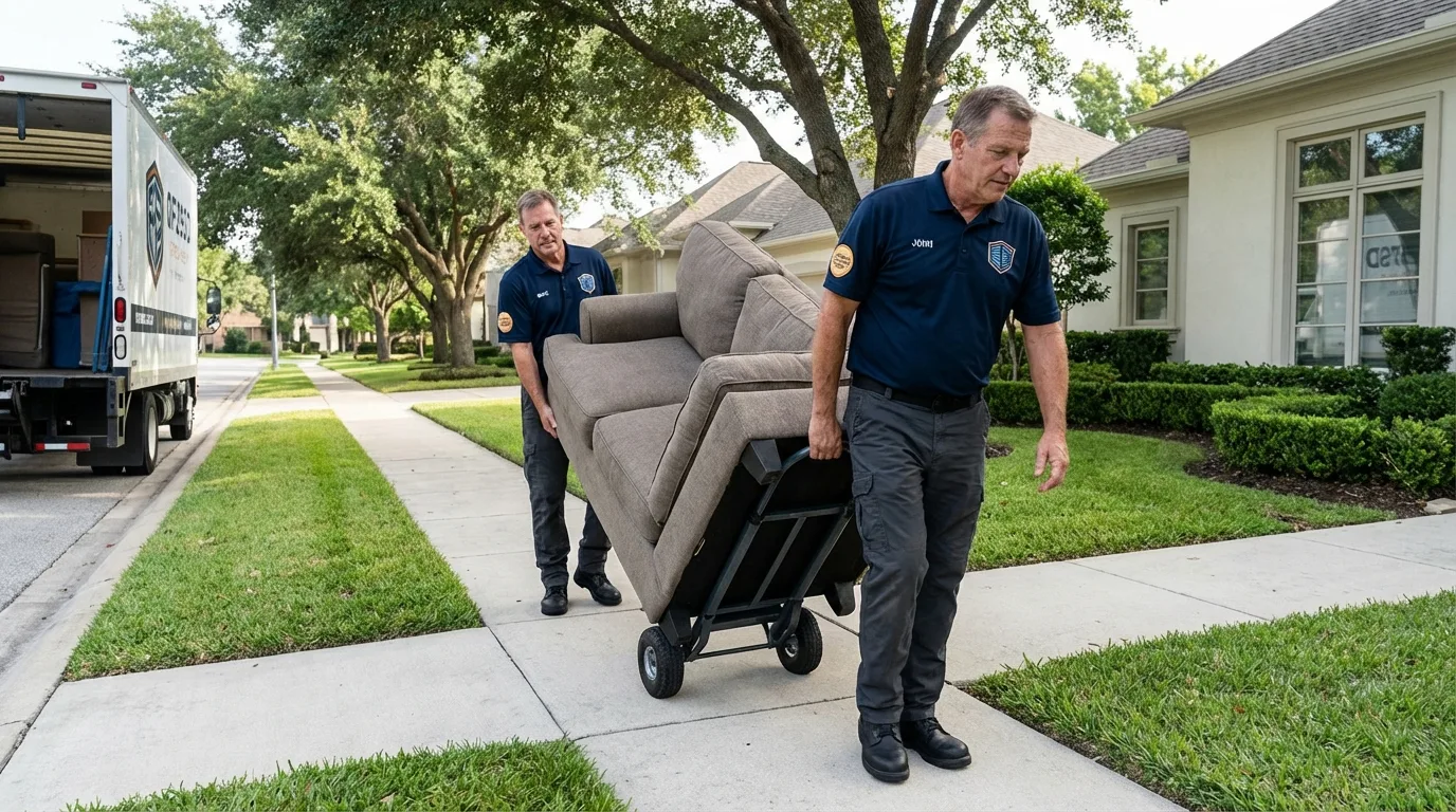 Local residential moving crew loading furniture in Stowell, TX
